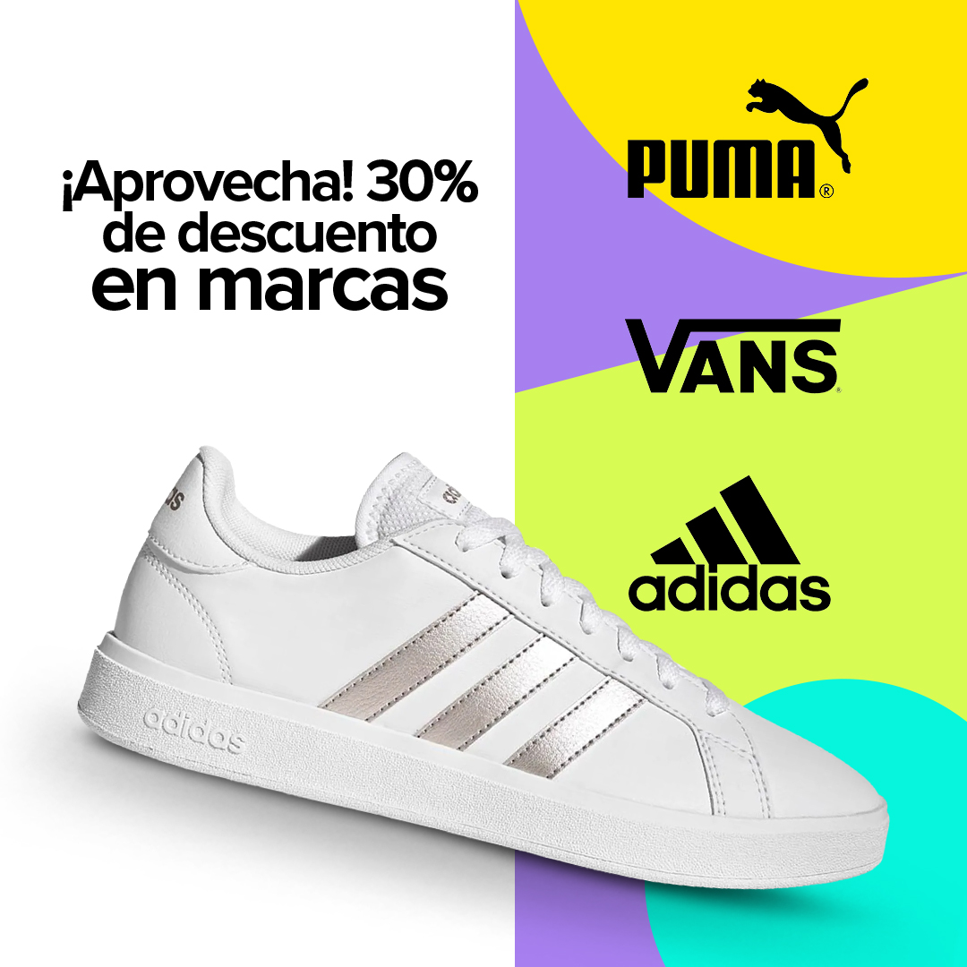 ¡Aprovecha! 30% de descuento en marcas Adidas, Puma y Vans. 
